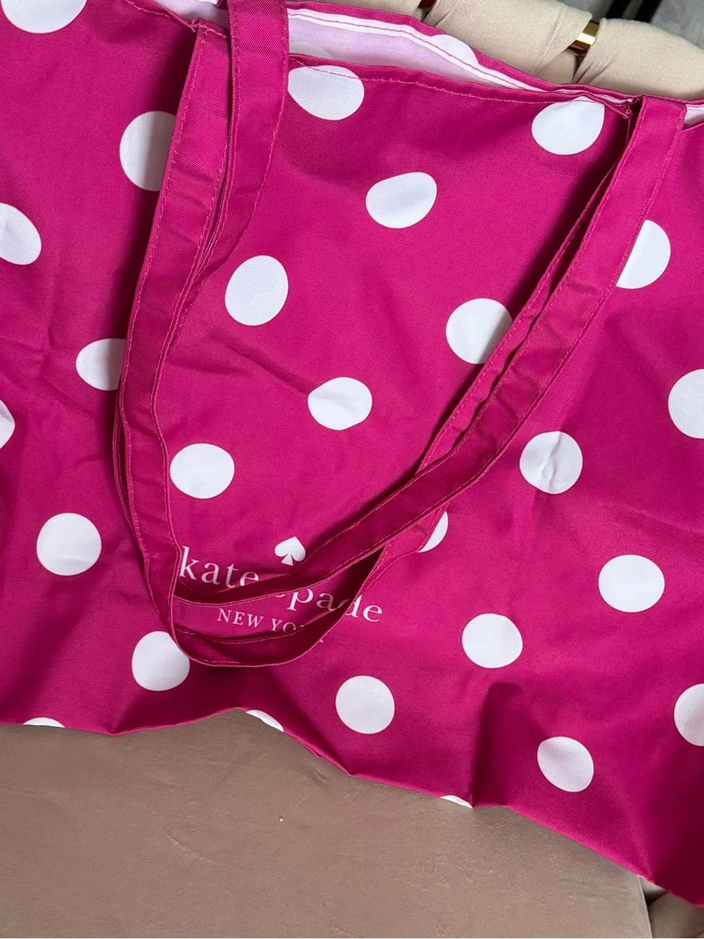 Kate Spade ♠️ Dotted Canvas Tote in Pink & White